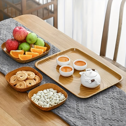 10pcs Wood-Grain Plastic Snack Trays