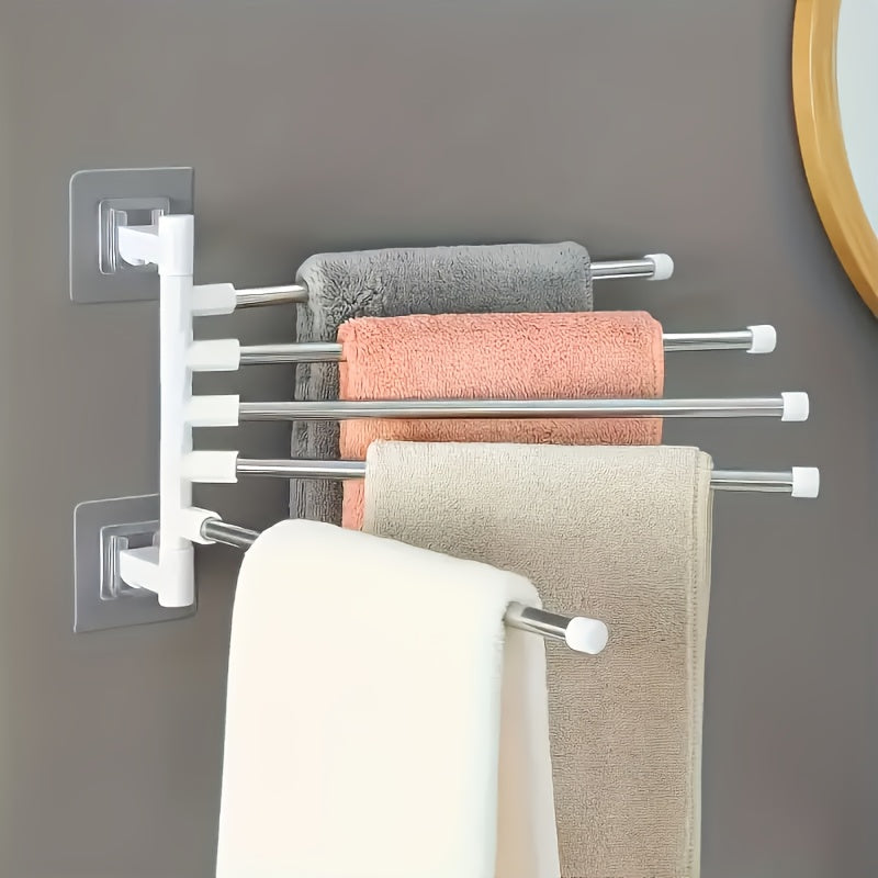 Modern Wall-Mounted Bathroom Towel Rack with 180° Rotating Hooks
