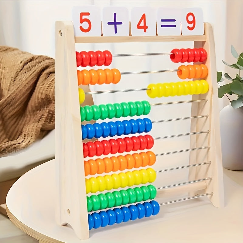 Wooden Abacus for Addition And Subtraction, Complete with Number Cards And a Multiplication Table