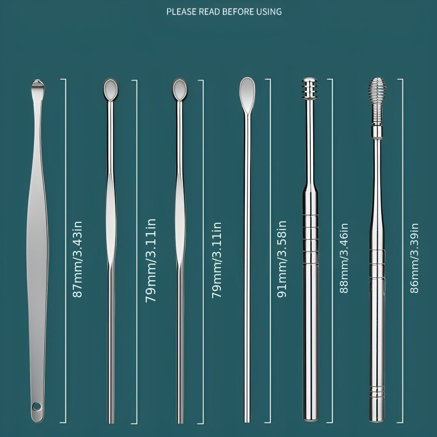 Set Of 6 Portable Stainless Steel Ear Digging Spoons For Cleaning Ears