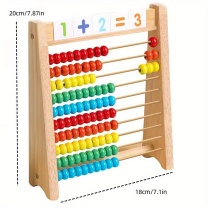 Wooden Abacus for Addition And Subtraction, Complete with Number Cards And a Multiplication Table