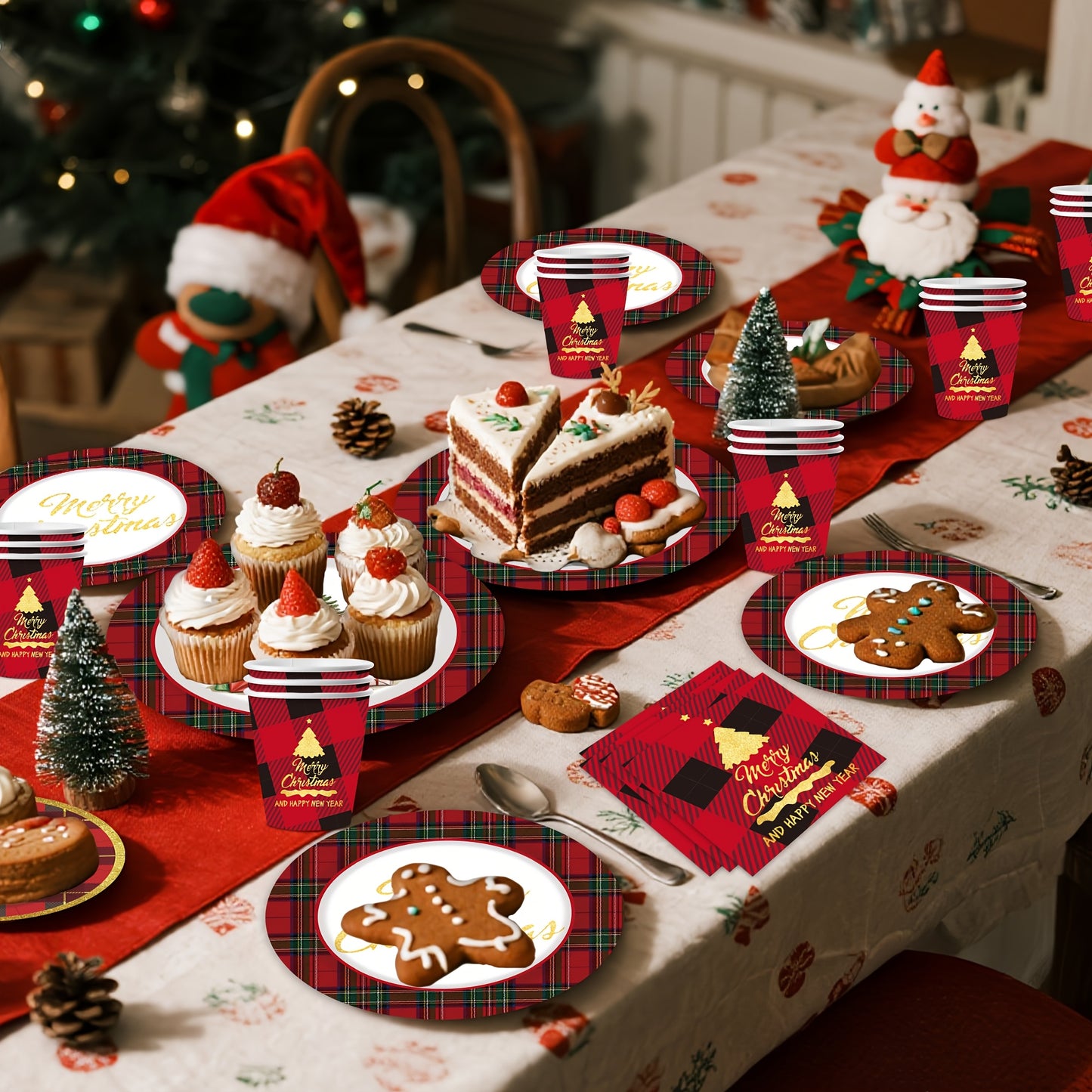 50pcs of Christmas-themed Tableware Set