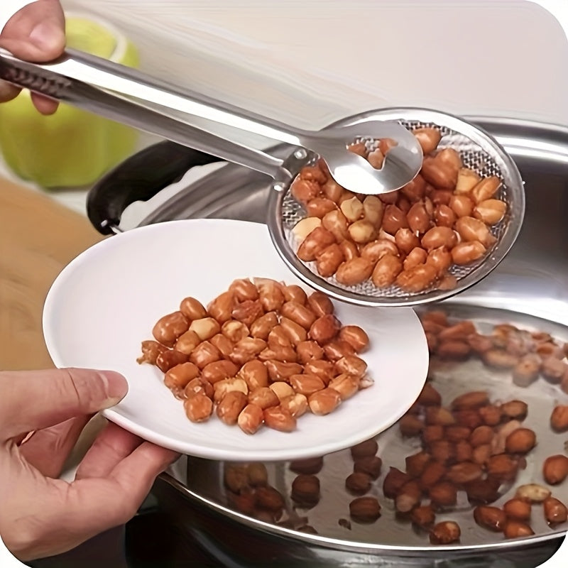 Stainless Steel Kitchen Tongs with Strainer Design