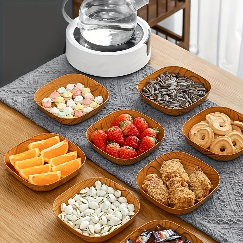 10pcs Wood-Grain Plastic Snack Trays