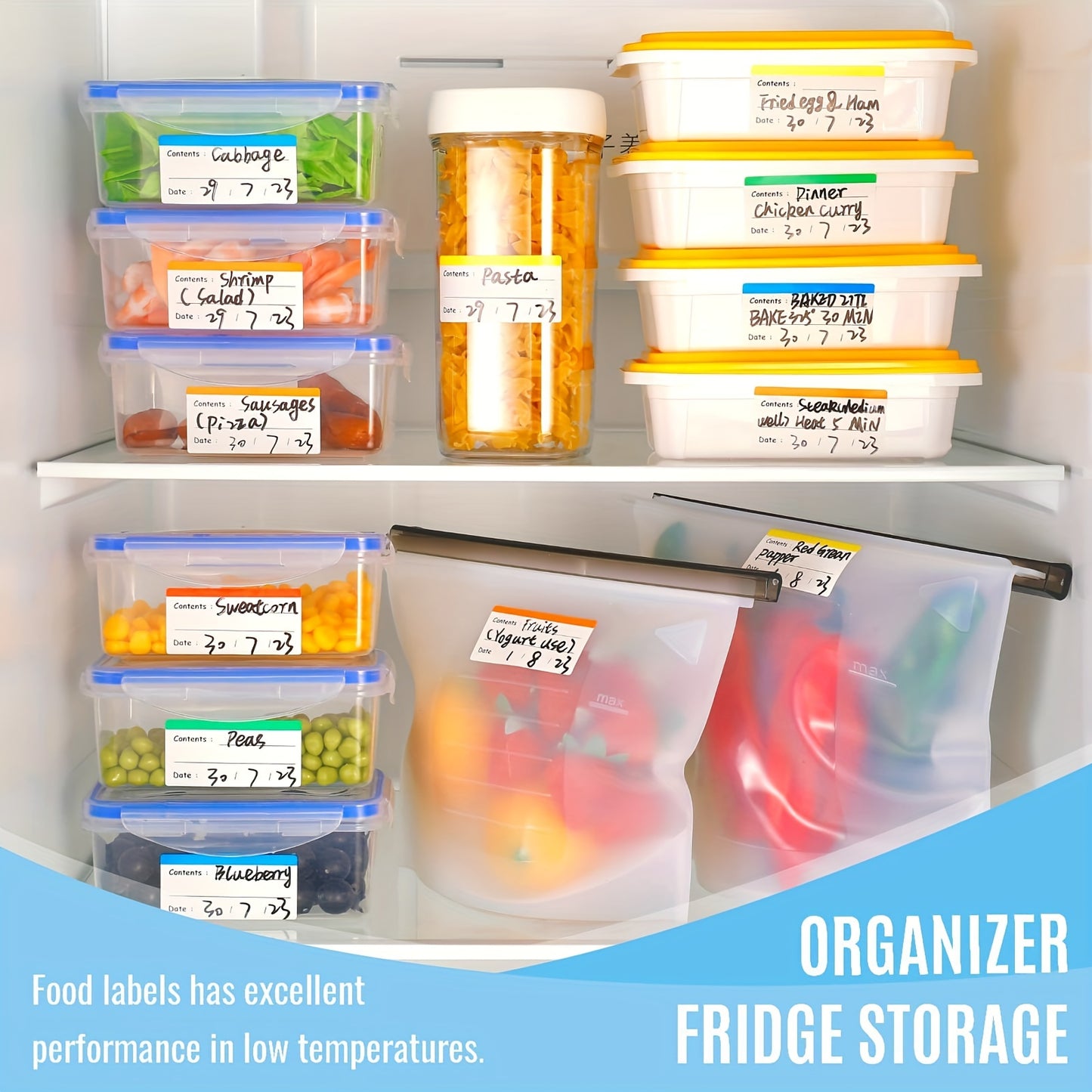 100pcs Colorful Removable Freezer & Food Storage Labels