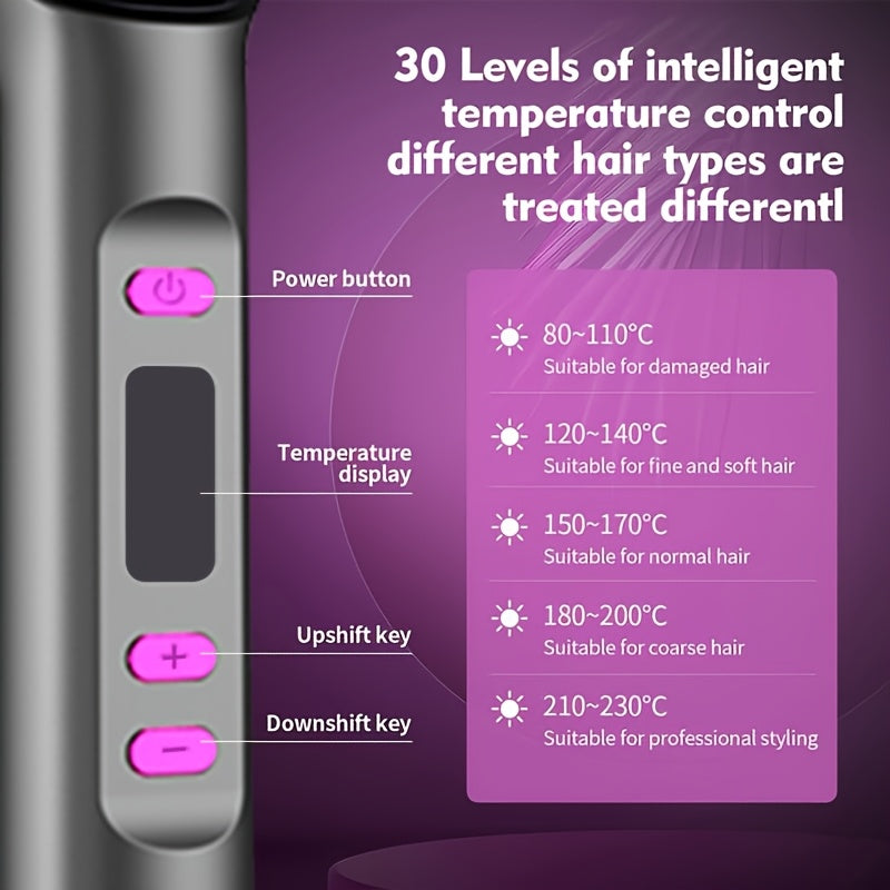 2-in-1 Straight & Curling Hair Comb with LCD Display