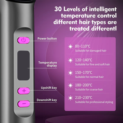 2-in-1 Straight & Curling Hair Comb with LCD Display