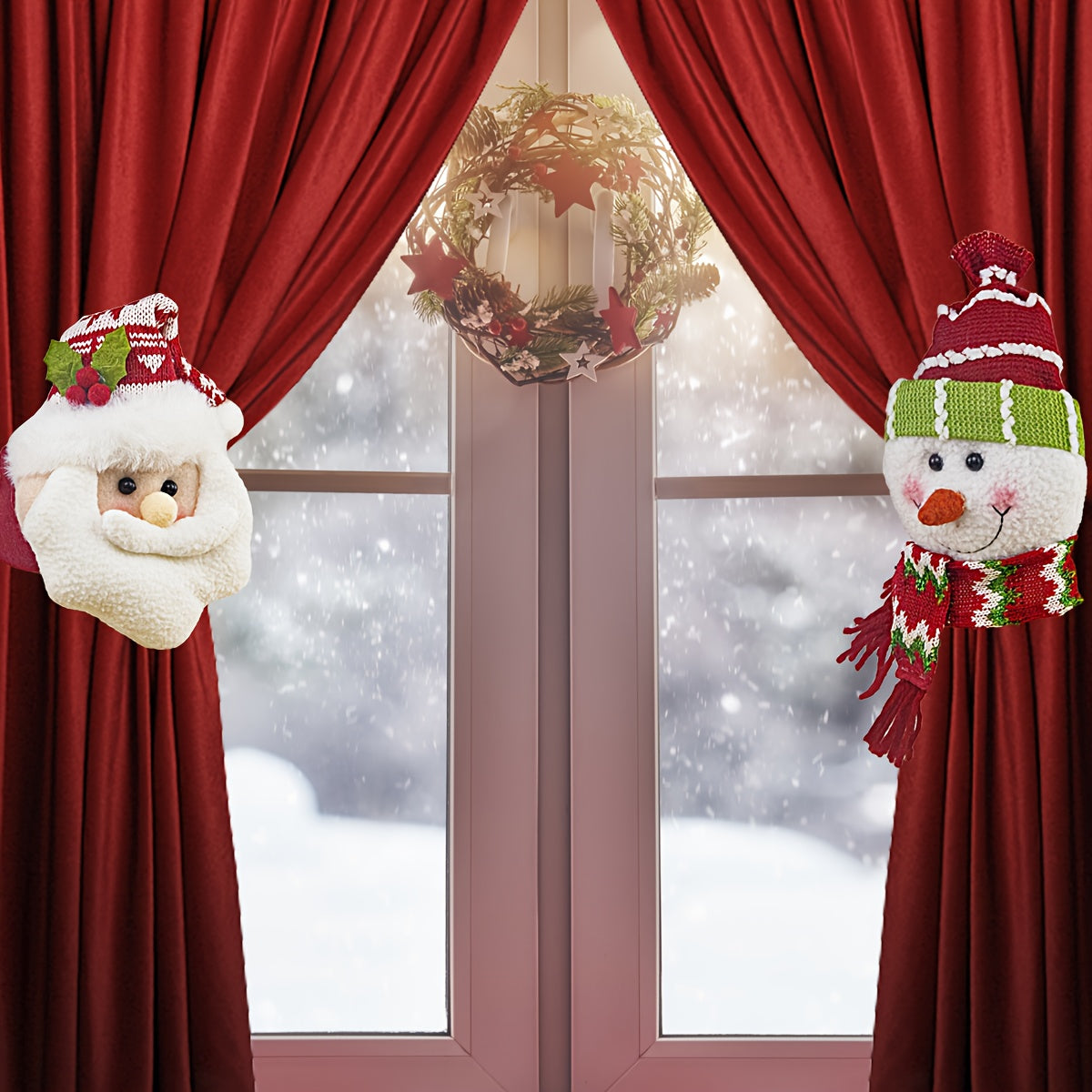 2pcs Santa Claus & Snowman Curtain Clips