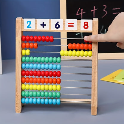 Wooden Abacus for Addition And Subtraction, Complete with Number Cards And a Multiplication Table