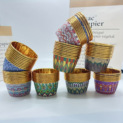 50pcs Patterned Golden Cupcake Muffin Molds