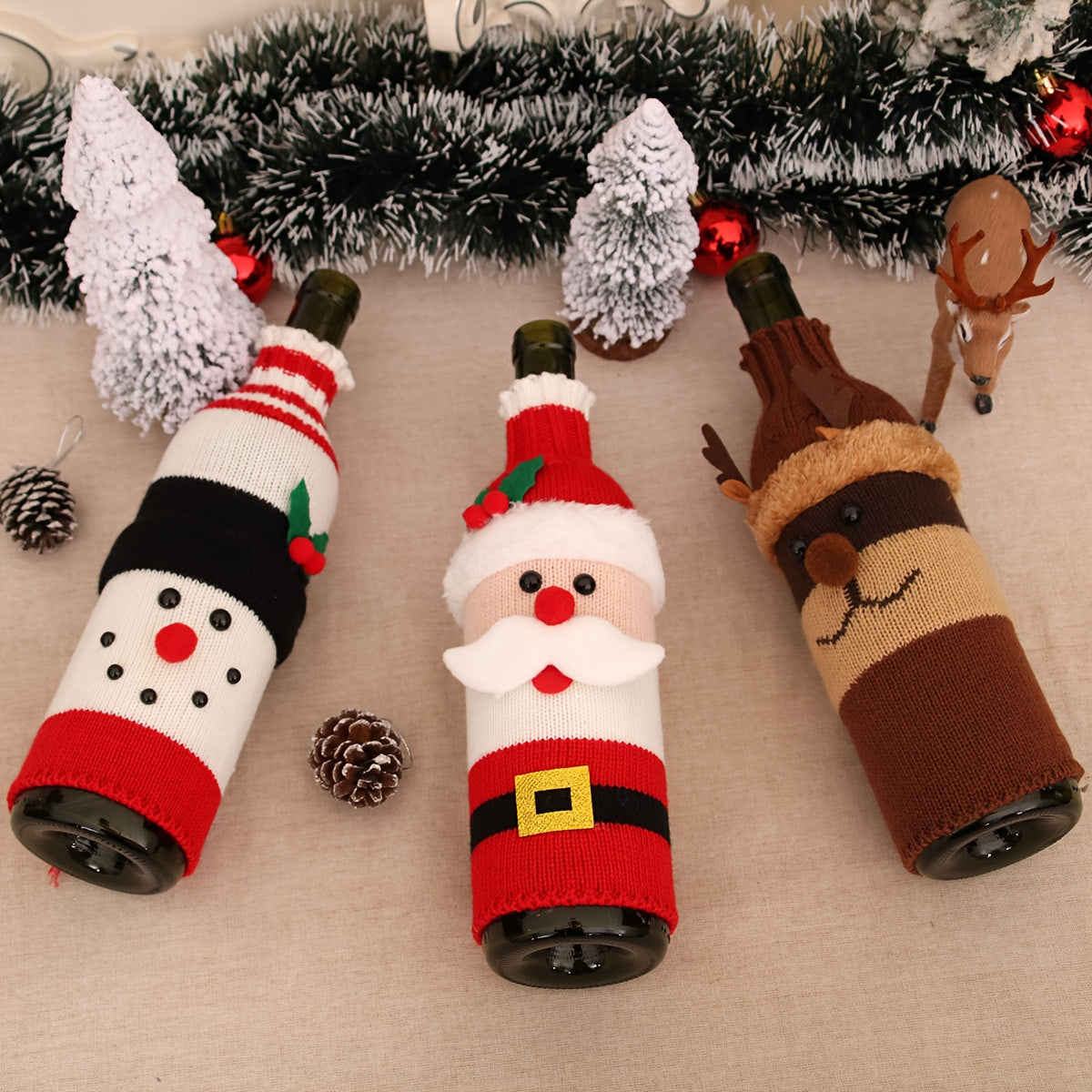 3pcs Christmas Wine Knitted Bottle Cover