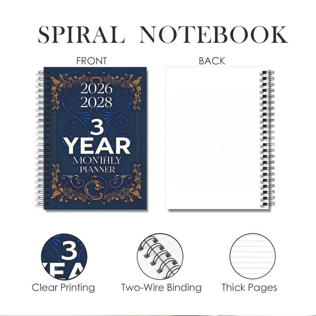 3-Year Monthly Planner Notebook 2026-2028
