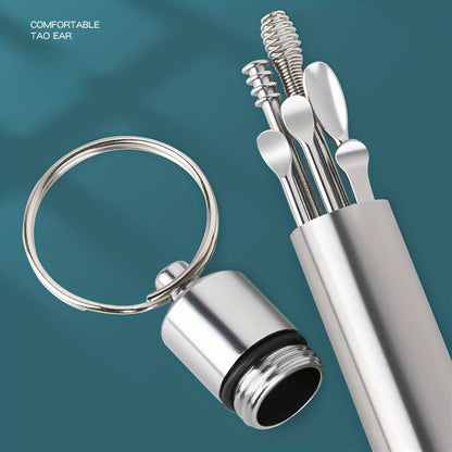Set Of 6 Portable Stainless Steel Ear Digging Spoons For Cleaning Ears