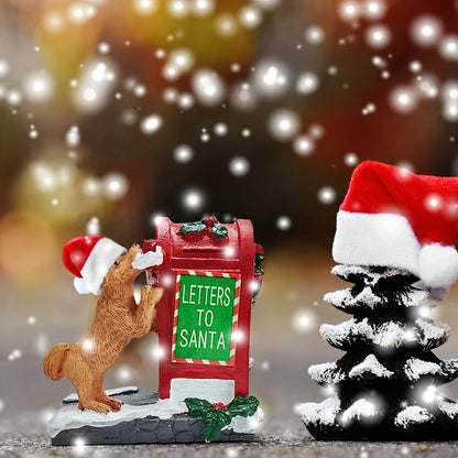 Resin Christmas Village Scene with Santa's Mailbox & Dog
