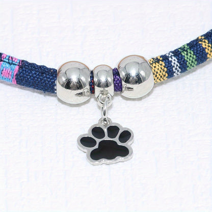 Nylon Pet Necklace with Colorful Paw Print Pendant