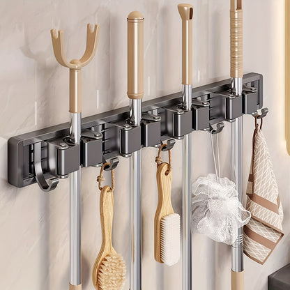 Heavy-Duty Mop and Broom Holder with Adjustable Hooks