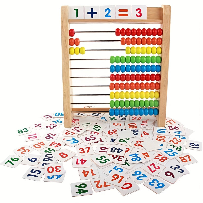 Wooden Abacus for Addition And Subtraction, Complete with Number Cards And a Multiplication Table