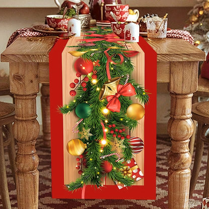 1pc Christmas Table Runner with Flower Vine & Bow Design