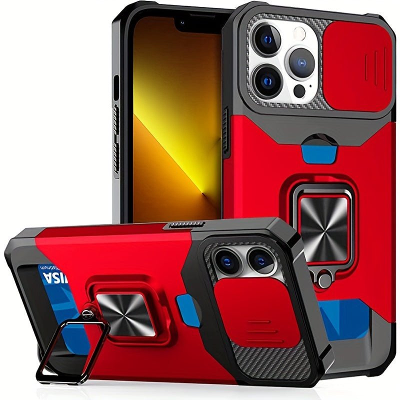 Heavy - Duty Shockproof iPhone Case with a Metal Stand And Card Slot - HazMarket