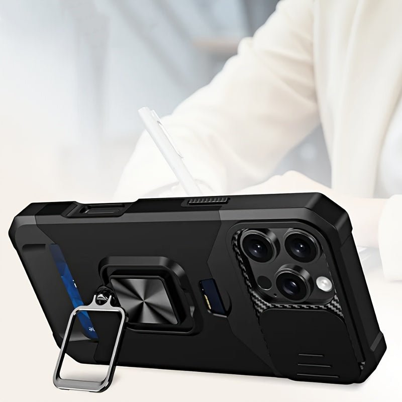Heavy - Duty Shockproof iPhone Case with a Metal Stand And Card Slot - HazMarket