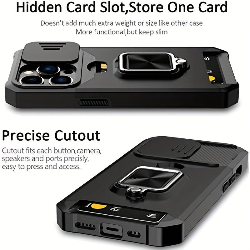 Heavy - Duty Shockproof iPhone Case with a Metal Stand And Card Slot - HazMarket
