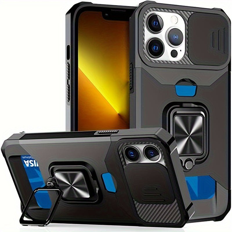 Heavy - Duty Shockproof iPhone Case with a Metal Stand And Card Slot - HazMarket