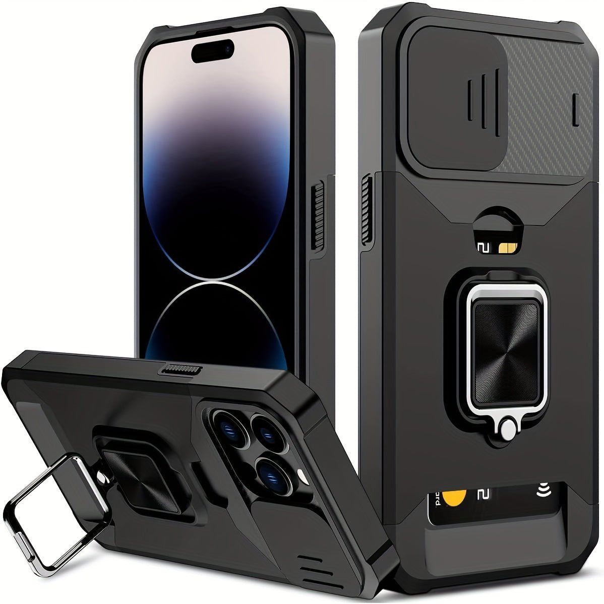Heavy - Duty Shockproof iPhone Case with a Metal Stand And Card Slot - HazMarket