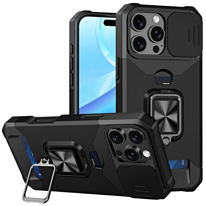 Heavy - Duty Shockproof iPhone Case with a Metal Stand And Card Slot - HazMarket