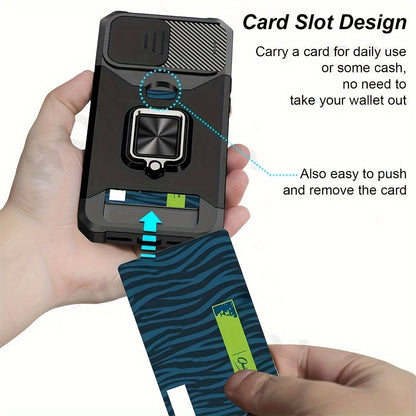 Heavy - Duty Shockproof iPhone Case with a Metal Stand And Card Slot - HazMarket