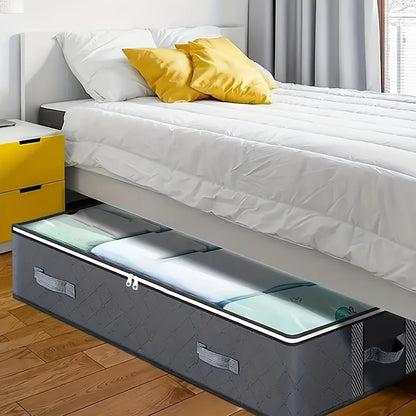 Large Capacity Under - Bed Storage Bag with Handles - Foldable Non - Woven Fabric Organizer for Clothes and Quilts, Perfect for Bedroom - HazMarket