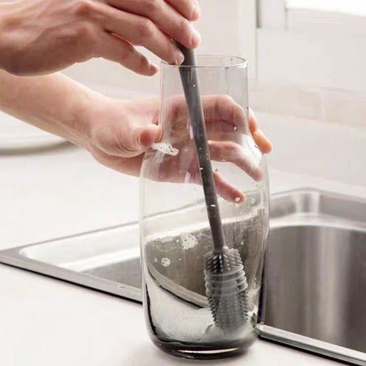 Long Handle Silicone Cleaning Brush for Bottles, Glasses & Cups - Deep Cleaning Tool with Flexible Bristles for Water Bottles, Baby Bottles & Narrow Containers
