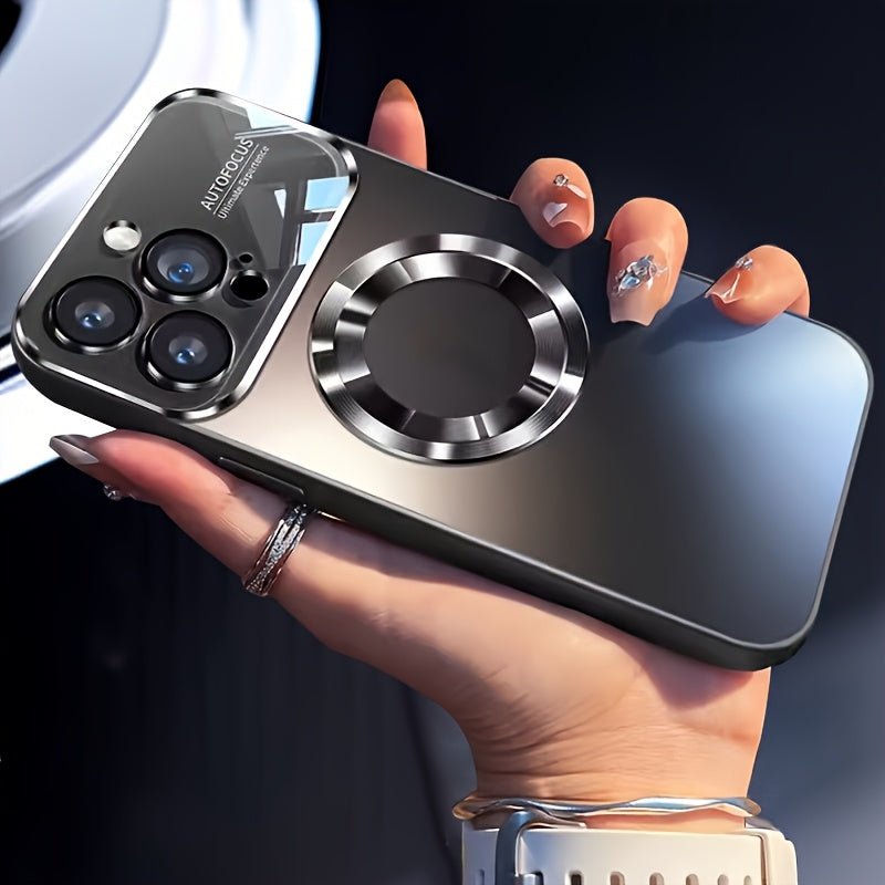 Luxury Titanium - Colored Glass Window Magnetic Wireless Charging iPhone Case - HazMarket