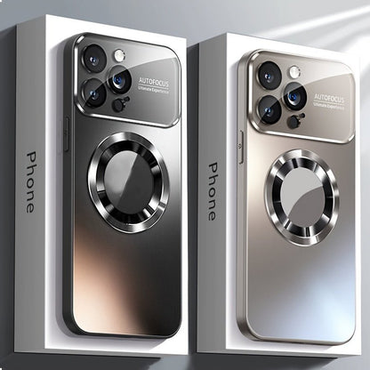 Luxury Titanium - Colored Glass Window Magnetic Wireless Charging iPhone Case - HazMarket