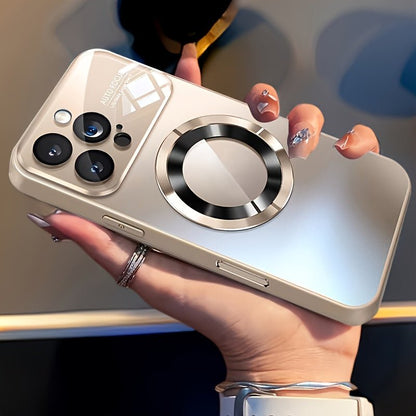 Luxury Titanium - Colored Glass Window Magnetic Wireless Charging iPhone Case - HazMarket