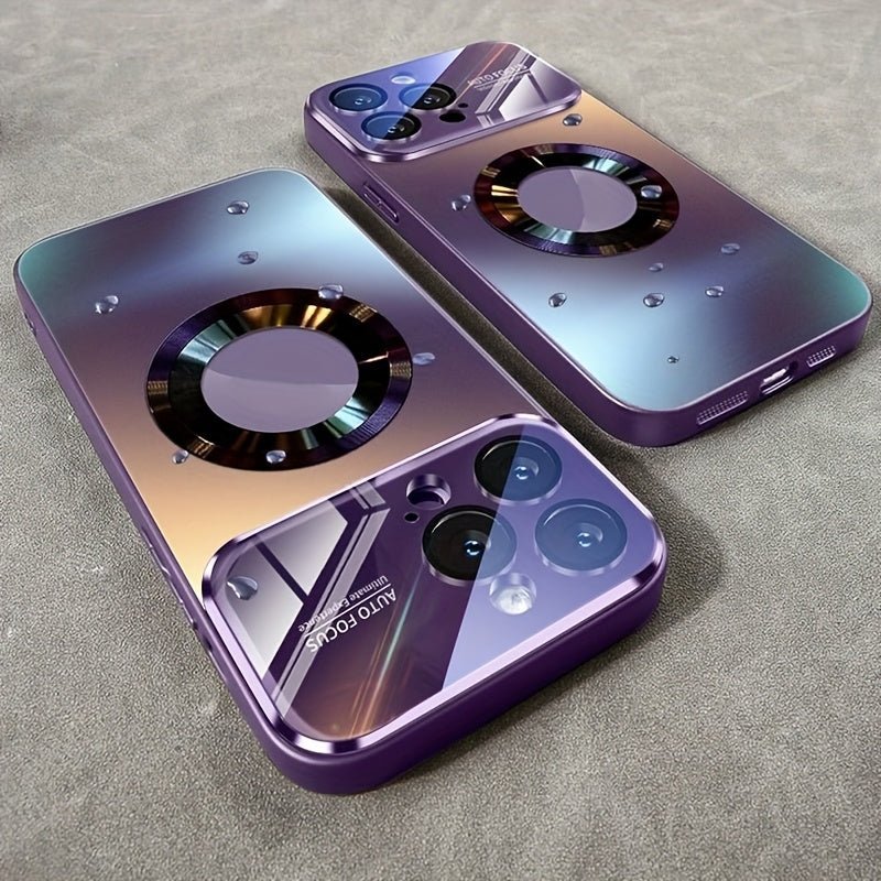 Luxury Titanium - Colored Glass Window Magnetic Wireless Charging iPhone Case - HazMarket