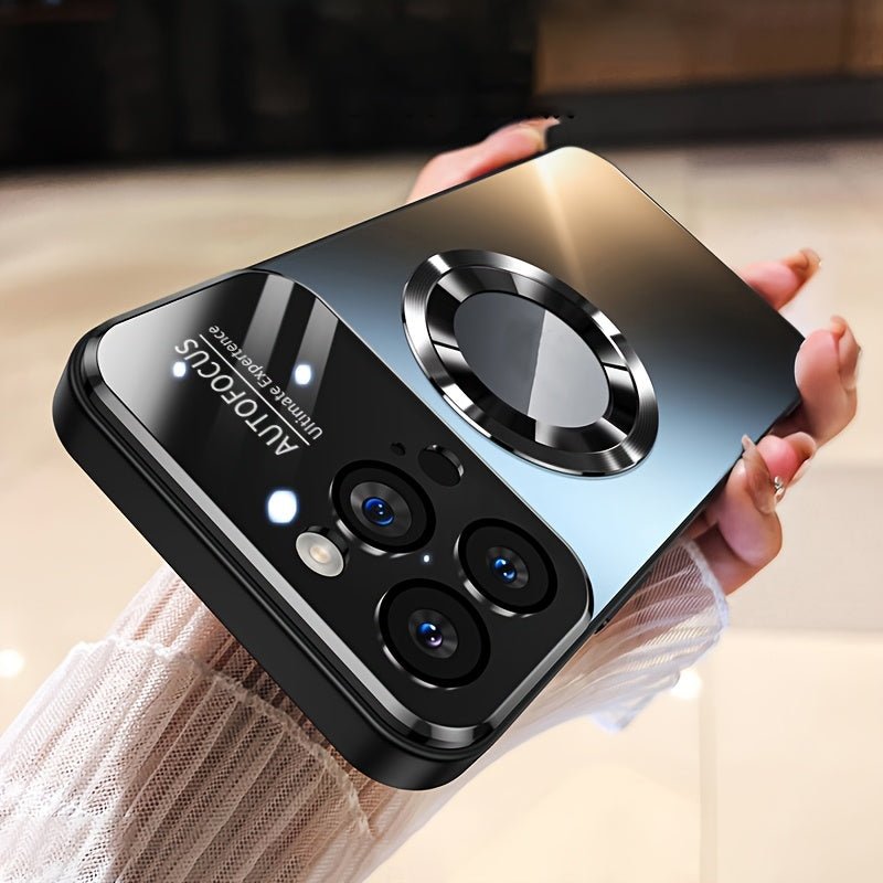 Luxury Titanium - Colored Glass Window Magnetic Wireless Charging iPhone Case - HazMarket