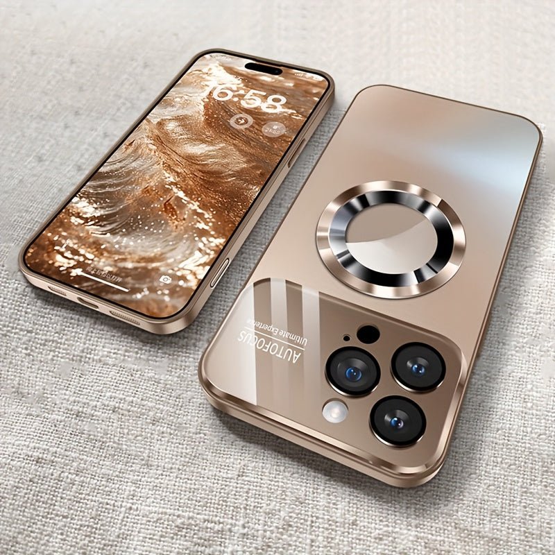 Luxury Titanium - Colored Glass Window Magnetic Wireless Charging iPhone Case - HazMarket