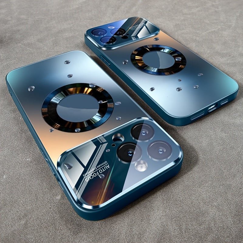 Luxury Titanium - Colored Glass Window Magnetic Wireless Charging iPhone Case - HazMarket