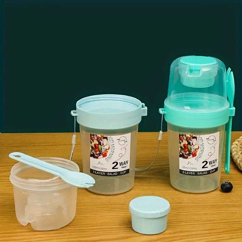 Portable Salad Shaker Cup Set with Fork and Dressing Container - HazMarket