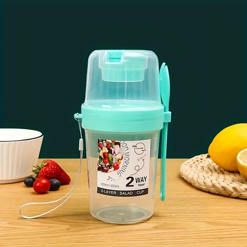 Portable Salad Shaker Cup Set with Fork and Dressing Container - HazMarket