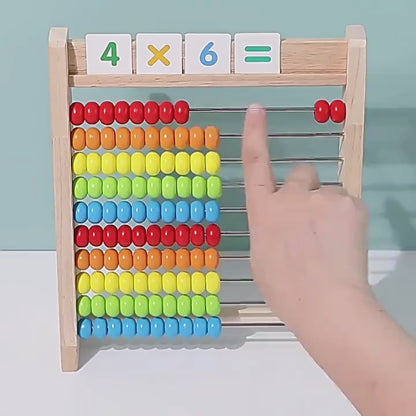 Wooden Abacus for Addition And Subtraction, Complete with Number Cards And a Multiplication Table