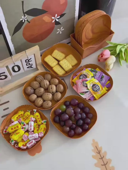 10pcs Wood-Grain Plastic Snack Trays