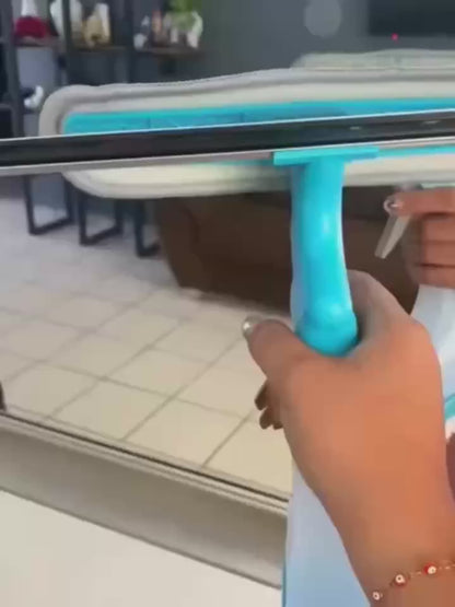 Versatile 4-in-1 Glass Cleaner Brush with Spray, Scraper and Scrubbing