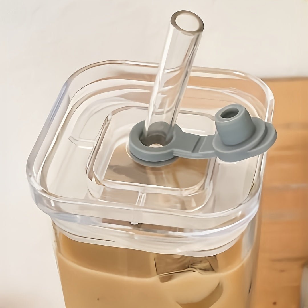 Rectangular Glass Water Cup with Straw and Silicone Lid - HazMarket