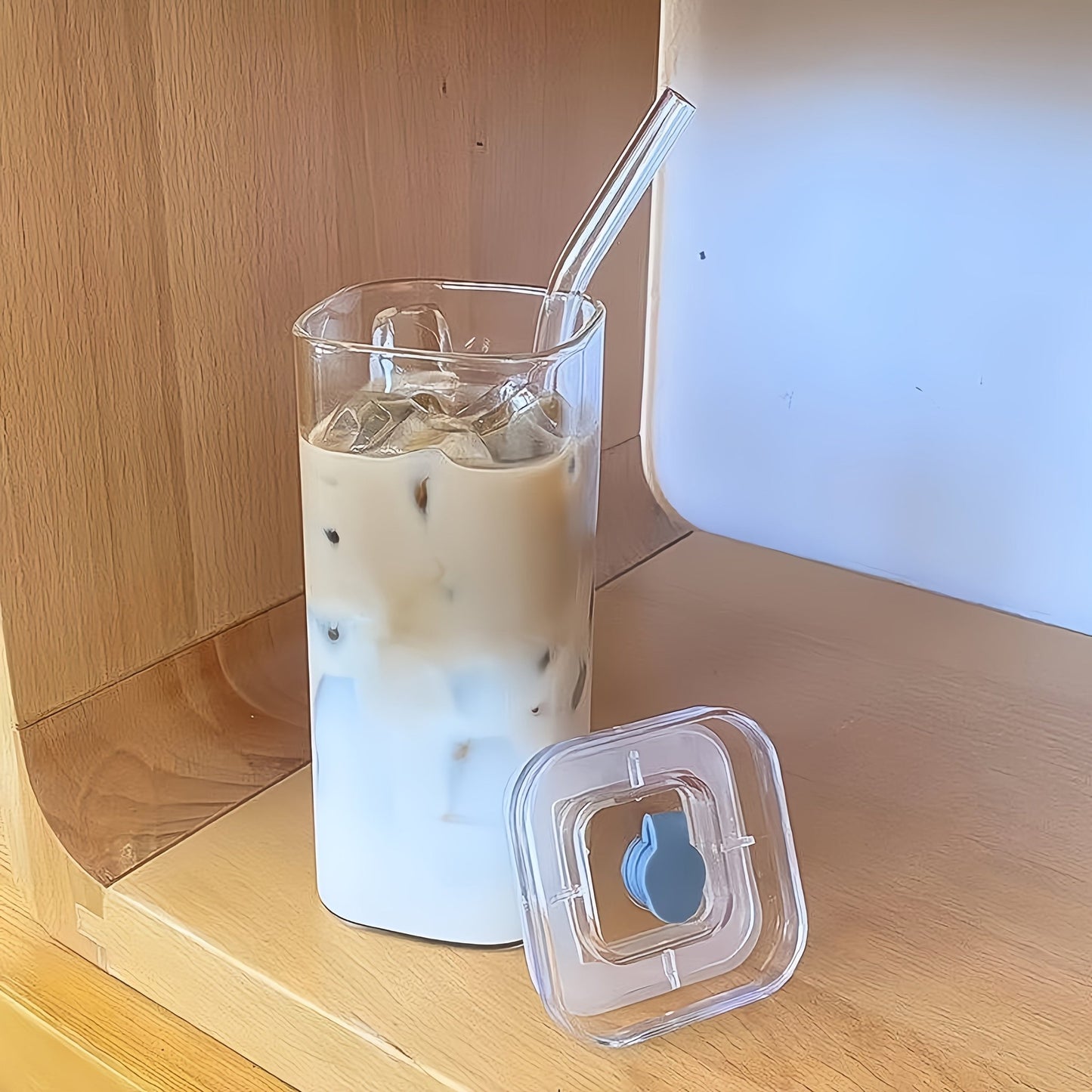 Rectangular Glass Water Cup with Straw and Silicone Lid - HazMarket