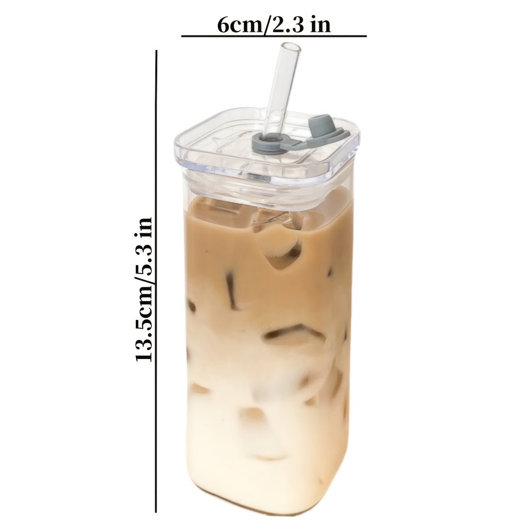 Rectangular Glass Water Cup with Straw and Silicone Lid - HazMarket
