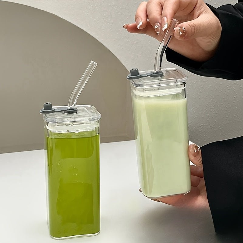Rectangular Glass Water Cup with Straw and Silicone Lid - HazMarket