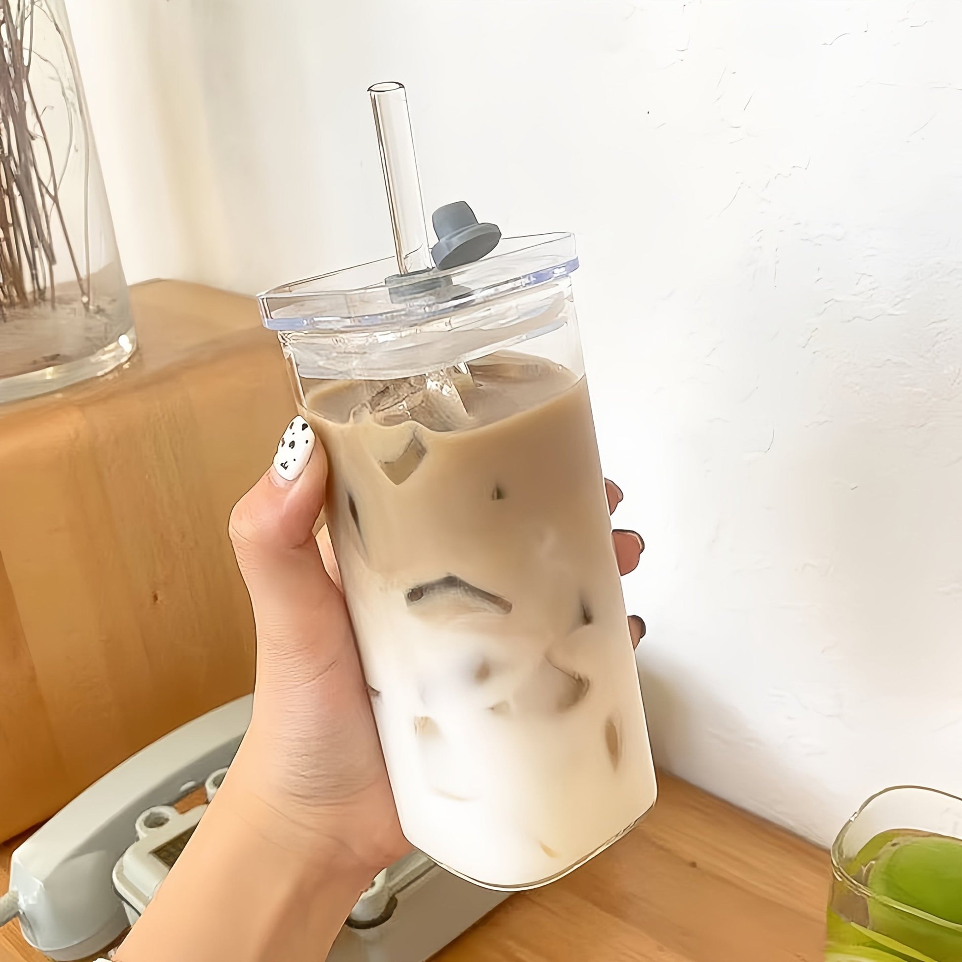 Rectangular Glass Water Cup with Straw and Silicone Lid - HazMarket