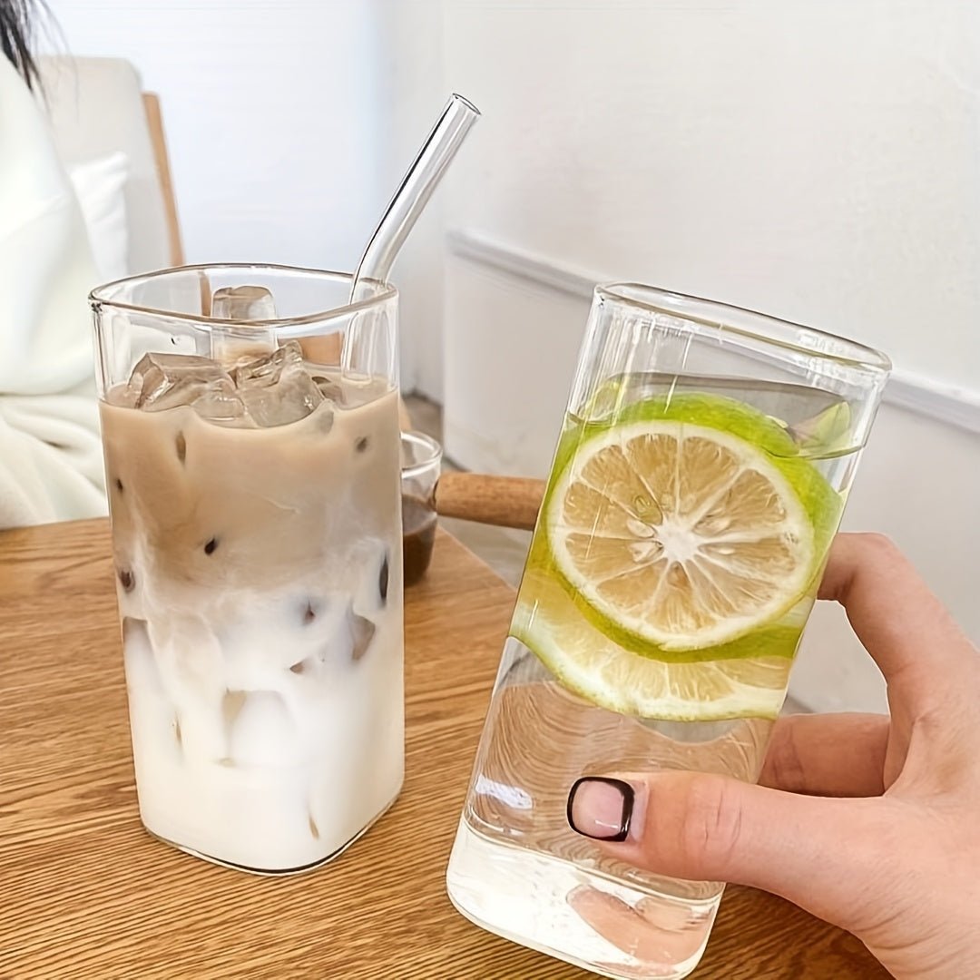 Rectangular Glass Water Cup with Straw and Silicone Lid - HazMarket