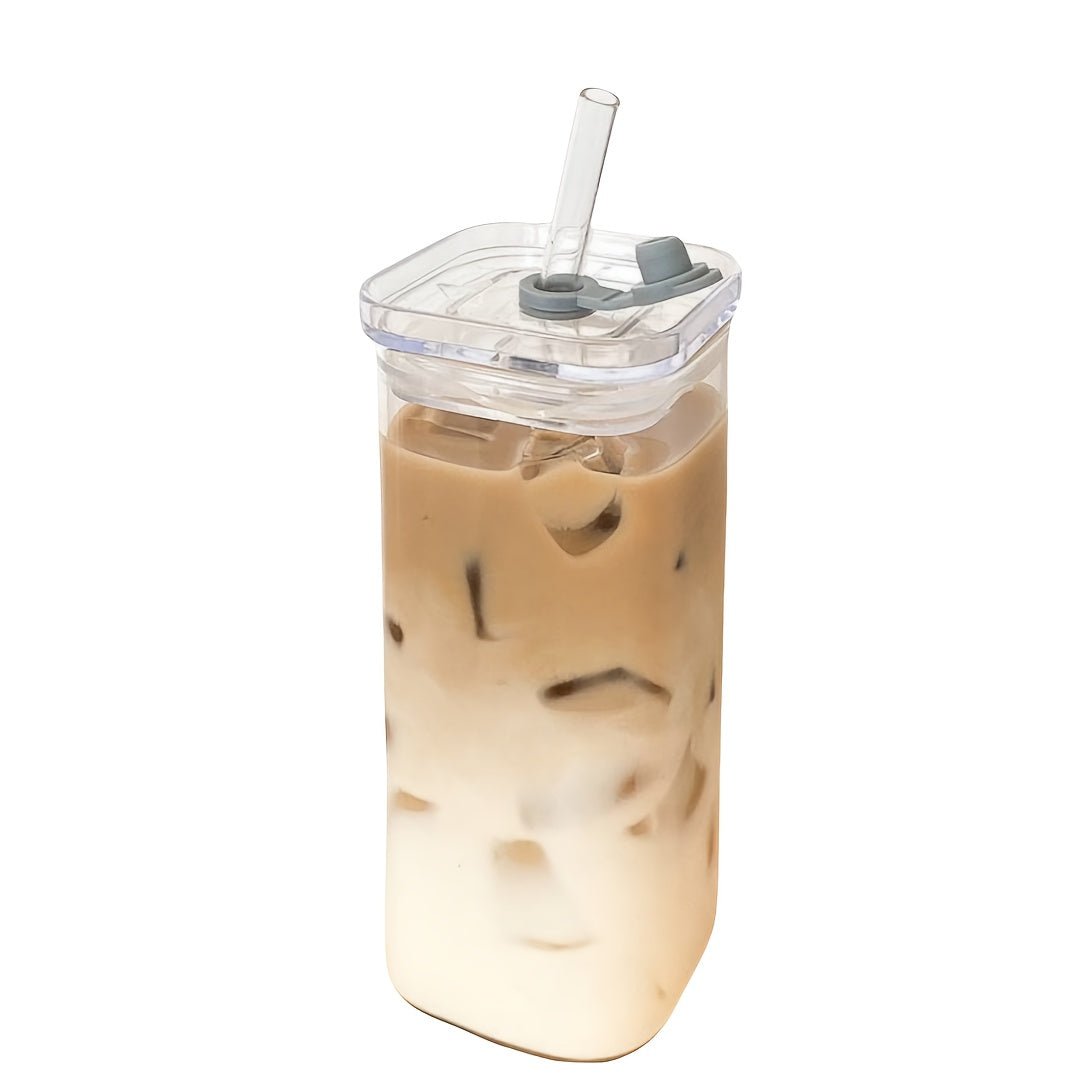 Rectangular Glass Water Cup with Straw and Silicone Lid - HazMarket